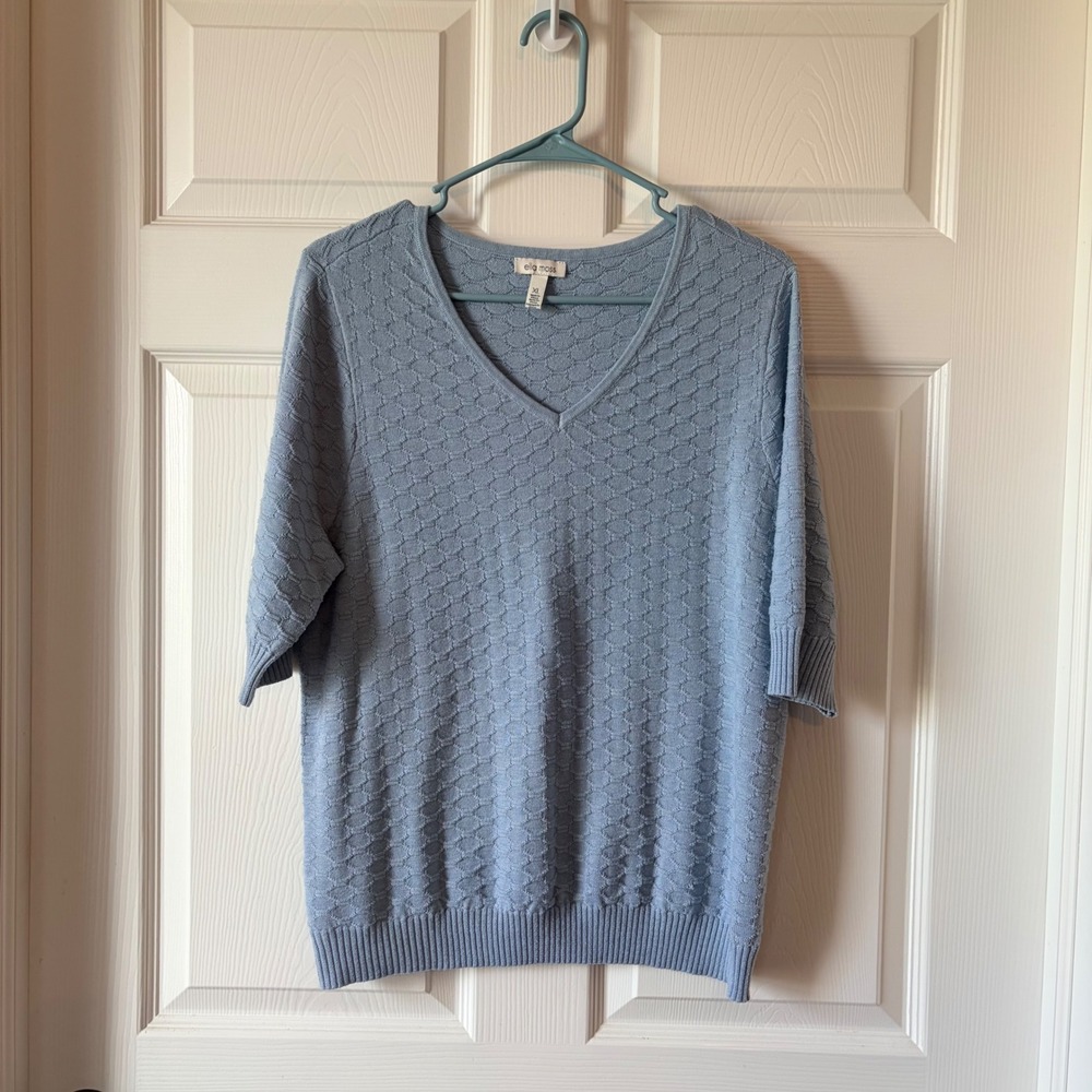 Ella Moss Mens Dusty Blue Textured V-Neck Short Sleeve Pullover Sweater XL